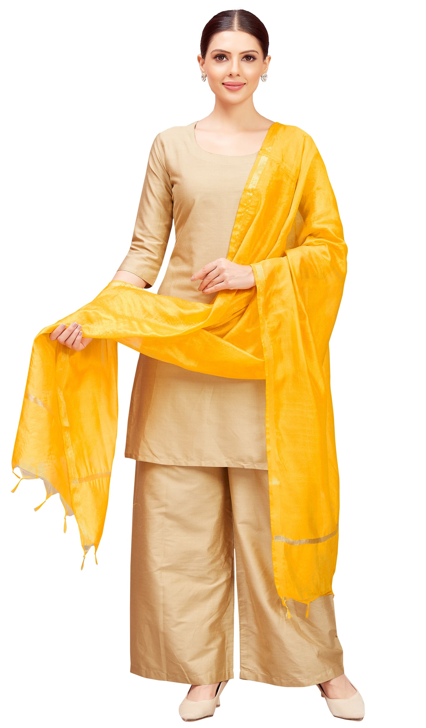 Women's Chanderi Silk Blend Handloom Dupatta (32" X 2.35 Meters) (2824 - Yellow)