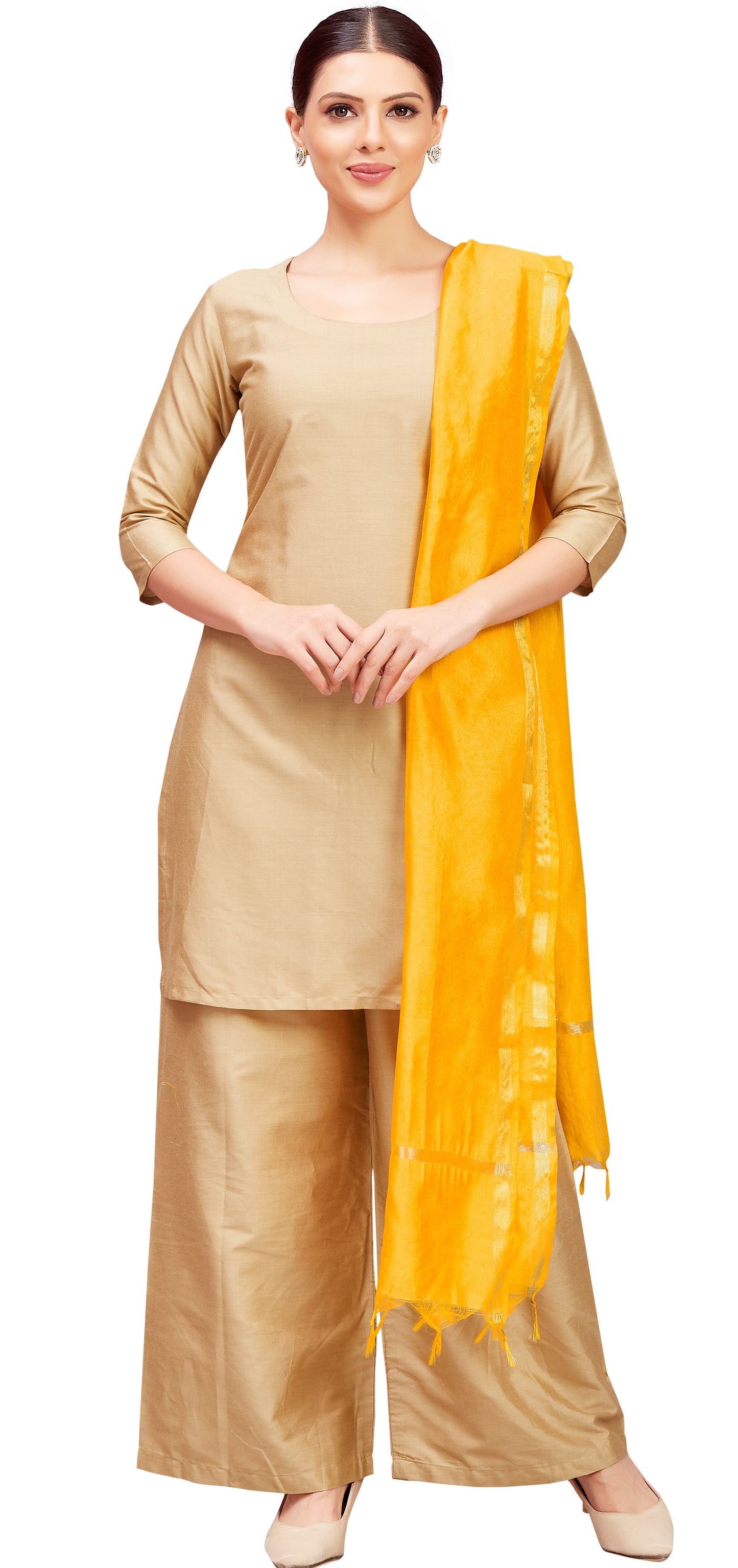 Women's Chanderi Silk Blend Handloom Dupatta (32" X 2.35 Meters) (2824 - Yellow)