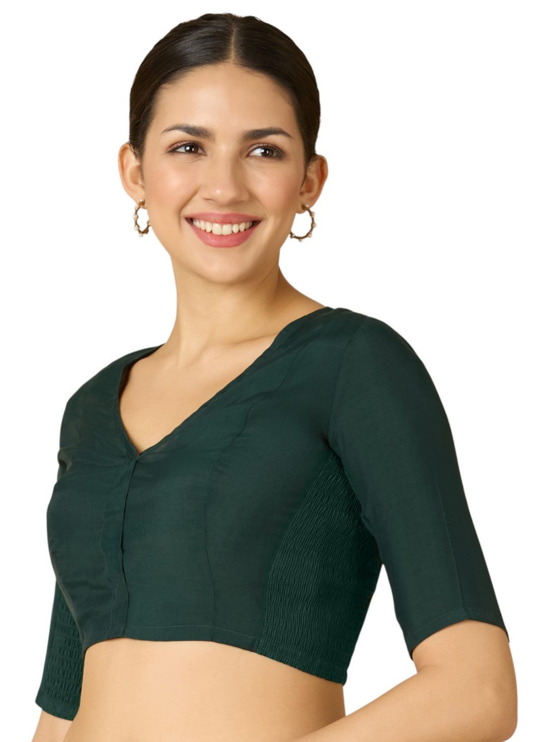 Studio Shringaar Women's Green Cotton Silk Stretchable (Smocked) Readymade Saree Blouse (Design 2826)