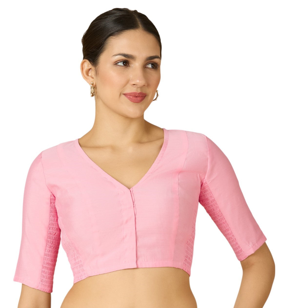 Studio Shringaar Women's Light Pink Cotton Silk Stretchable (Smocked) Readymade Saree Blouse (Design 2826)