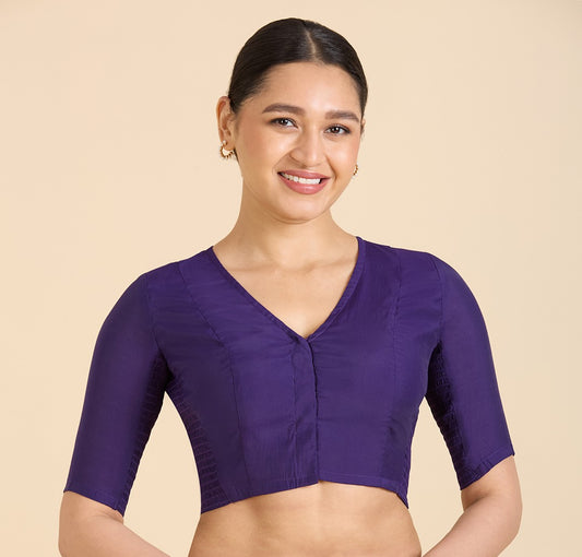 Studio Shringaar Women's Purple Cotton Silk Stretchable (Smocked) Readymade Saree Blouse (Design 2826)