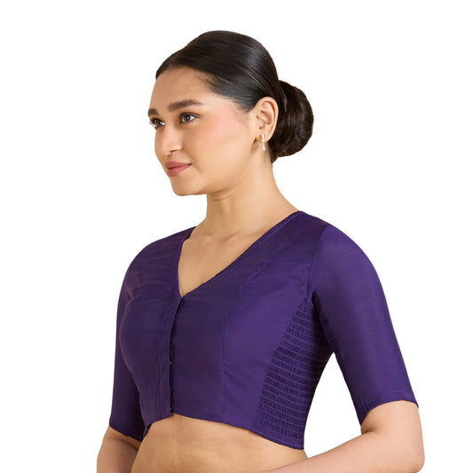 Studio Shringaar Women's Purple Cotton Silk Stretchable (Smocked) Readymade Saree Blouse (Design 2826)