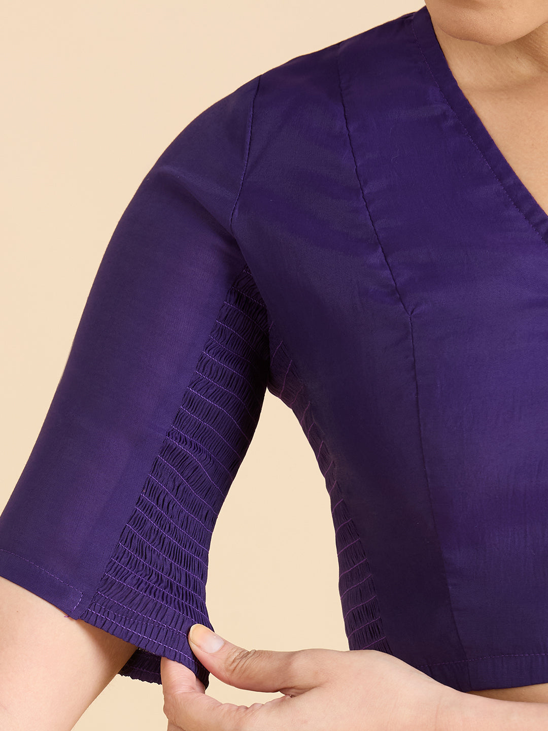 Studio Shringaar Women's Purple Cotton Silk Stretchable (Smocked) Readymade Saree Blouse (Design 2826)