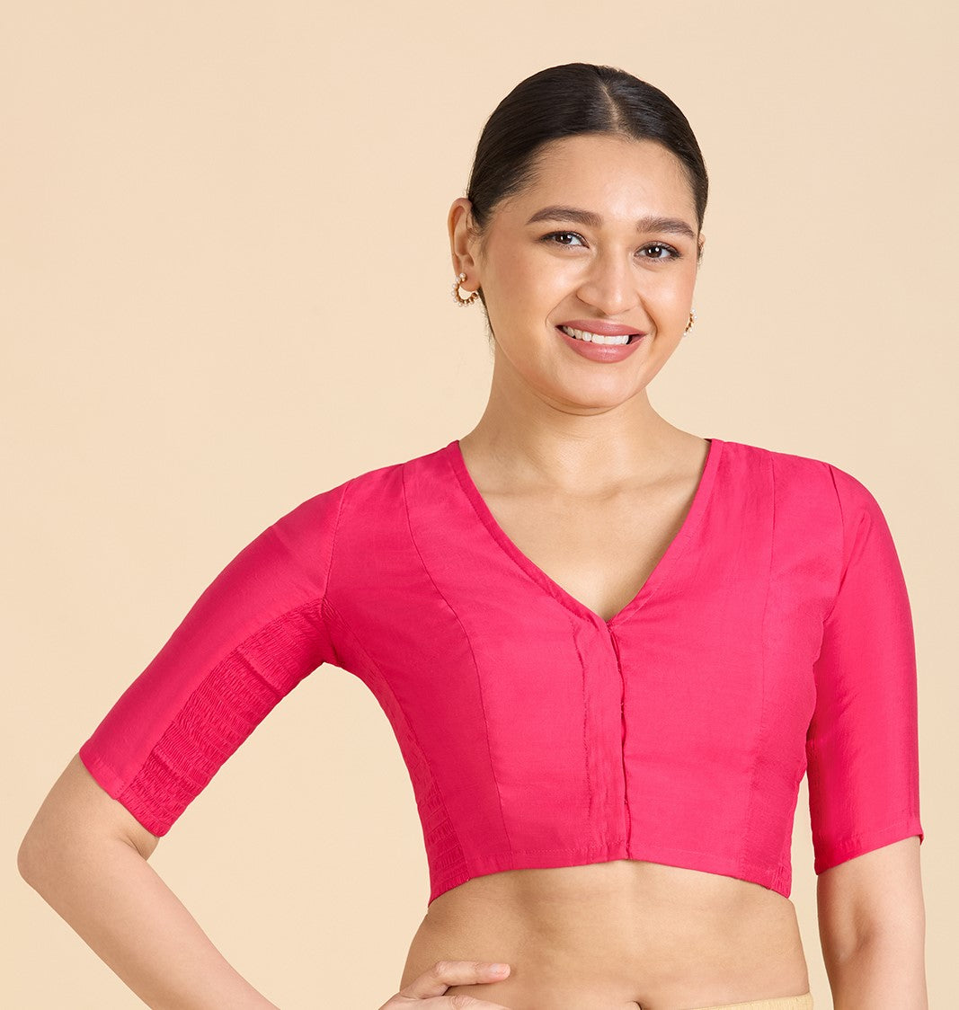 Studio Shringaar Women's Rani Cotton Silk Stretchable (Smocked) Readymade Saree Blouse (Design 2826)