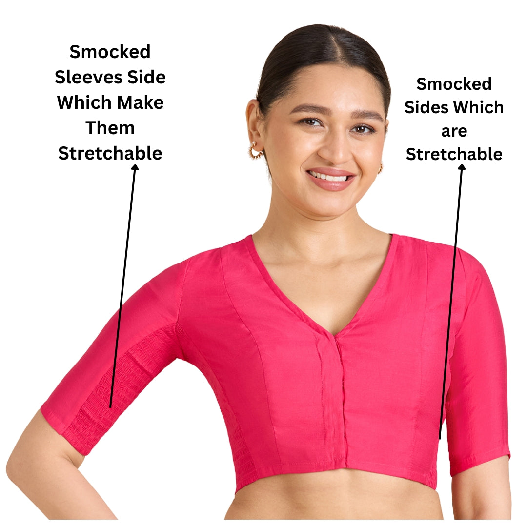 Studio Shringaar Women's Rani Cotton Silk Stretchable (Smocked) Readymade Saree Blouse (Design 2826)