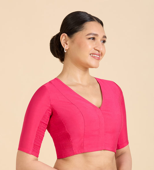 Studio Shringaar Women's Rani Cotton Silk Stretchable (Smocked) Readymade Saree Blouse (Design 2826)
