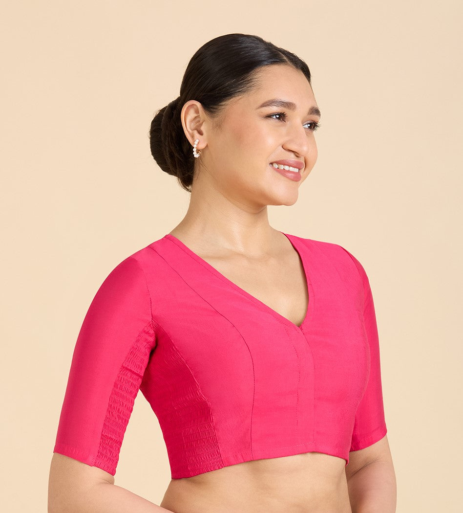 Studio Shringaar Women's Rani Cotton Silk Stretchable (Smocked) Readymade Saree Blouse (Design 2826)