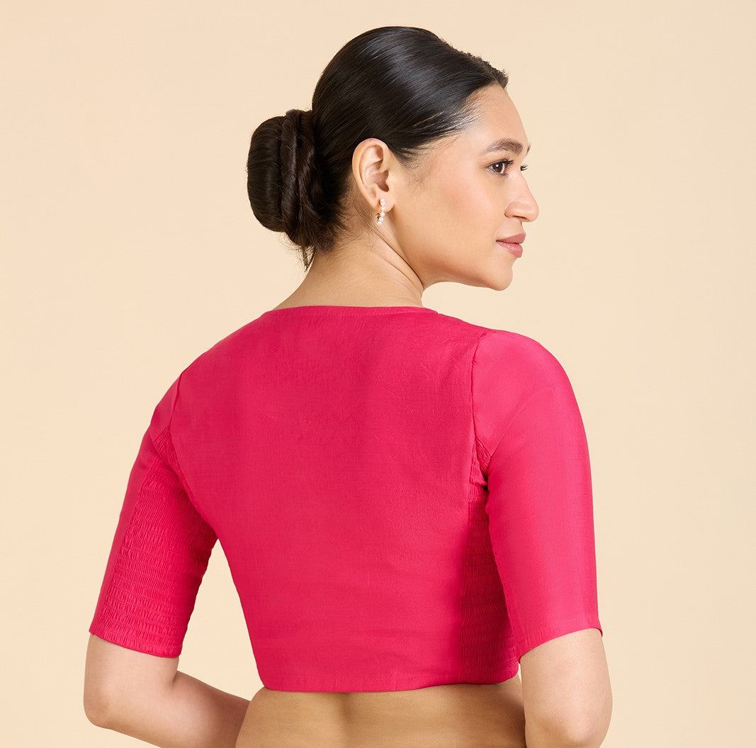 Studio Shringaar Women's Rani Cotton Silk Stretchable (Smocked) Readymade Saree Blouse (Design 2826)