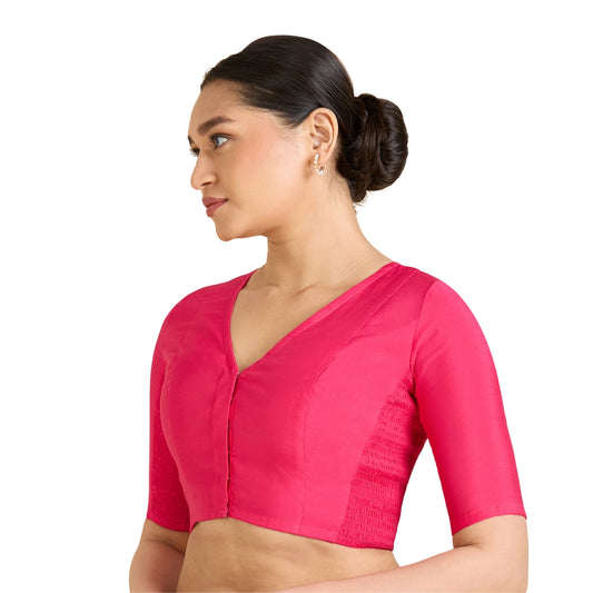 Studio Shringaar Women's Rani Cotton Silk Stretchable (Smocked) Readymade Saree Blouse (Design 2826)