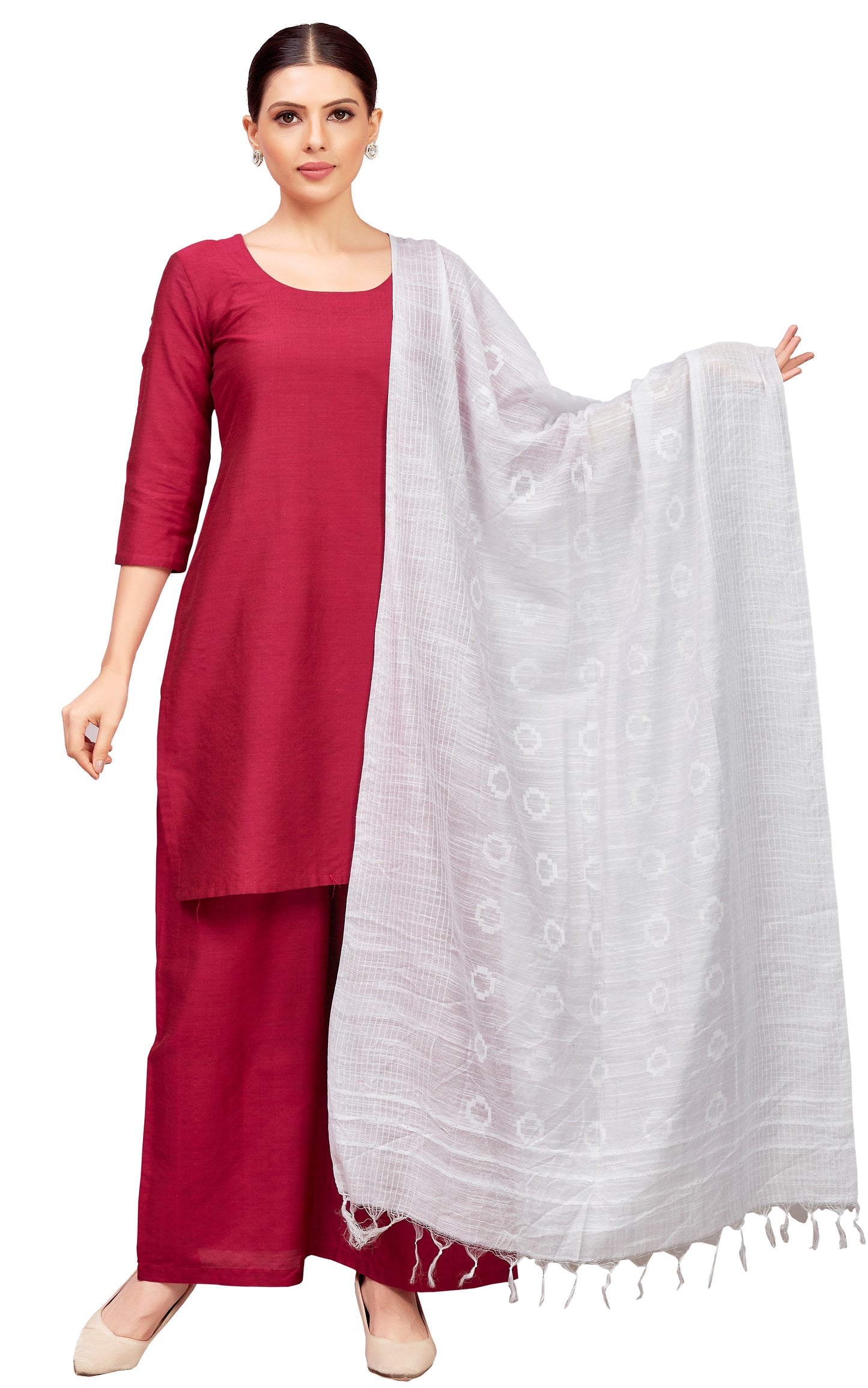 Women's Viscose Handloom Dupatta With Tassels (32" X 2.35 Meters) (2827 - White)