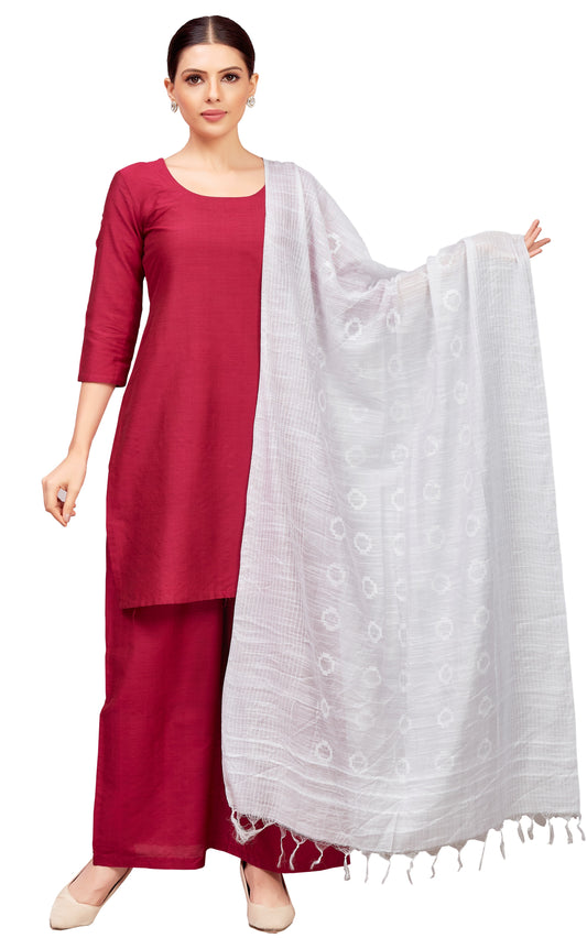 Women's Viscose Handloom Dupatta With Tassels (32" X 2.35 Meters) (2827 - White)