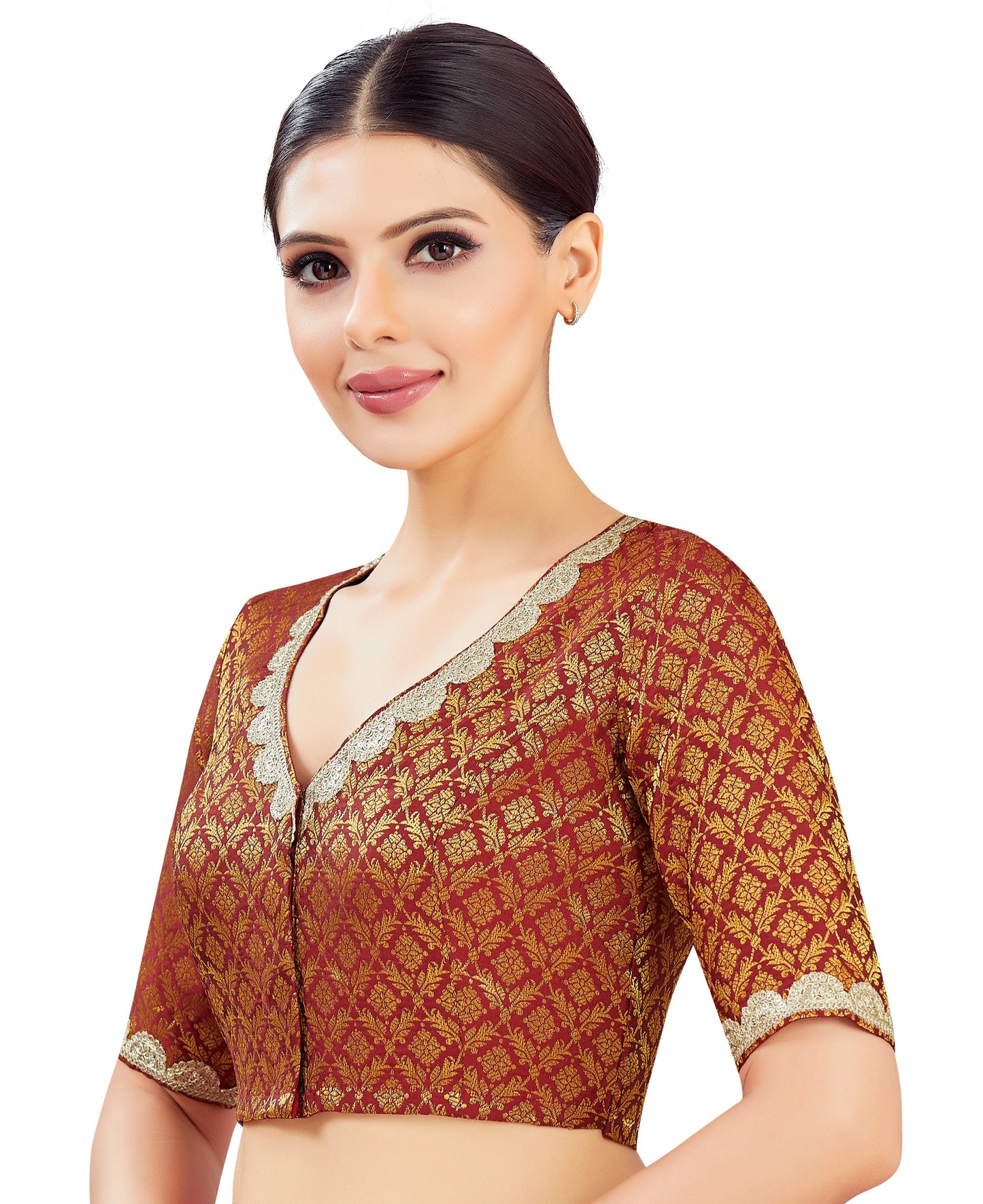 Studio Shringaar Women's Maroon Blouse (Design 2835)
