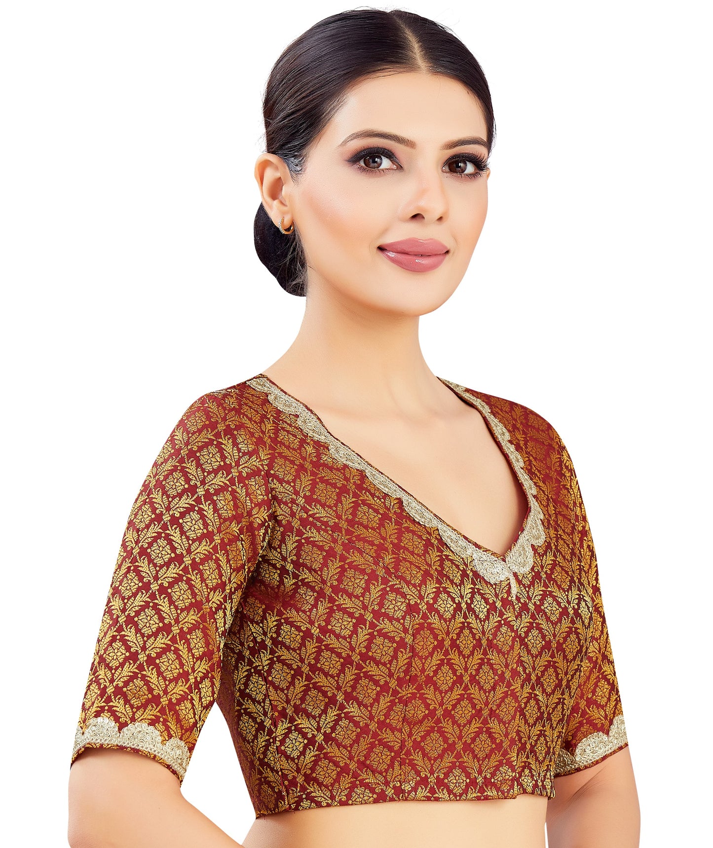 Studio Shringaar Women's Maroon Blouse (Design 2835)