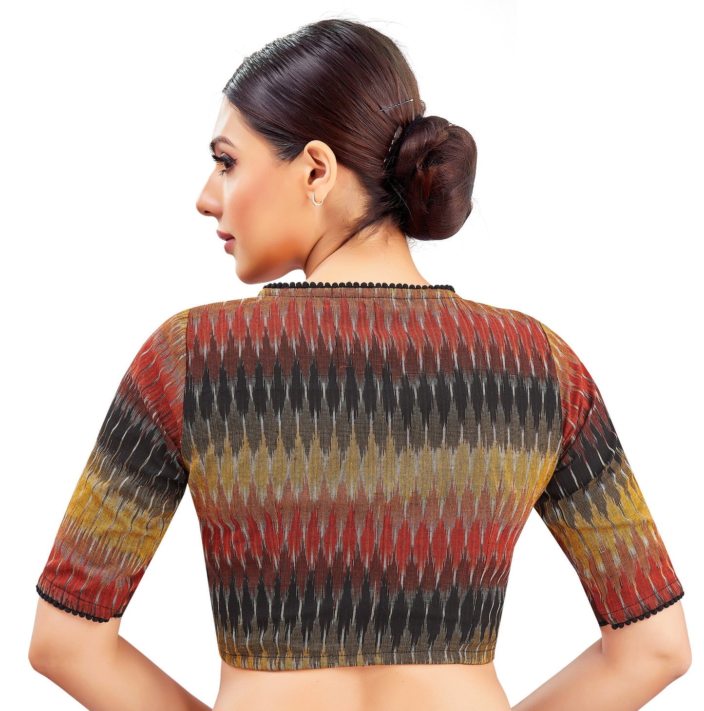 Studio Shringaar Women's Multicoloured Pure Cotton Ikat Readymade Saree Blouse (Design 2845)