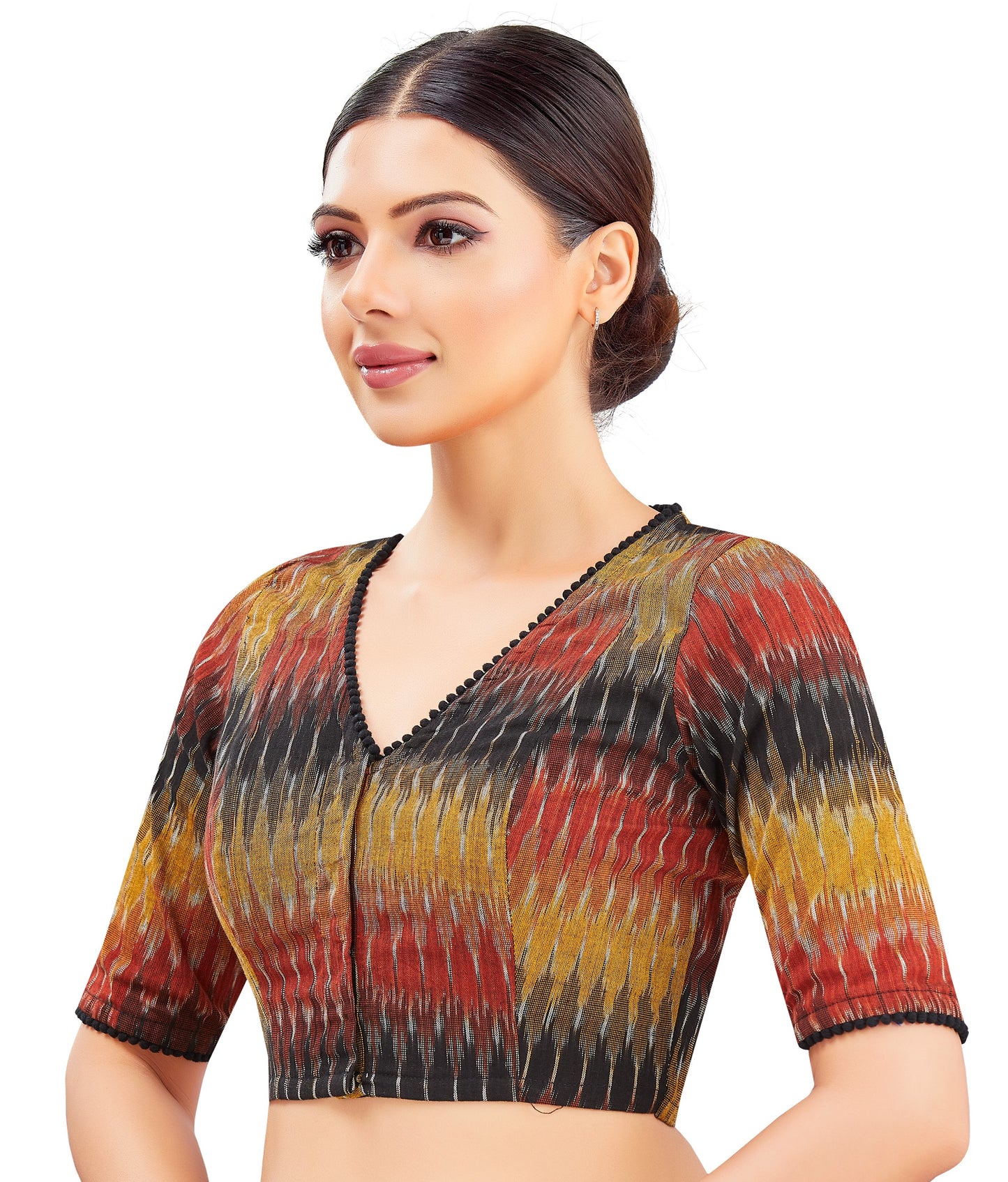 Studio Shringaar Women's Multicoloured Pure Cotton Ikat Readymade Saree Blouse (Design 2845)