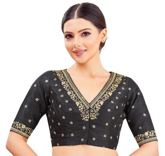 Studio Shringaar Women's Black Embroidered Wedding Saree Blouse (Design 2847)