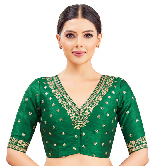 Studio Shringaar Women's Green Embroidered Wedding Saree Blouse (Design 2847)