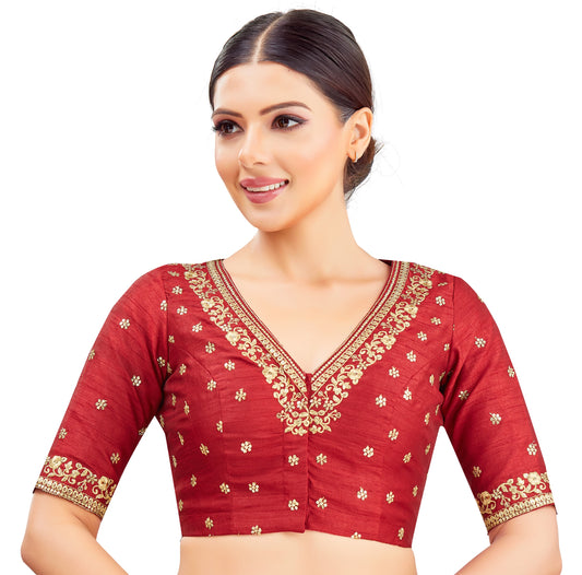 Studio Shringaar Women's Maroon Embroidered Wedding Saree Blouse (Design 2847)