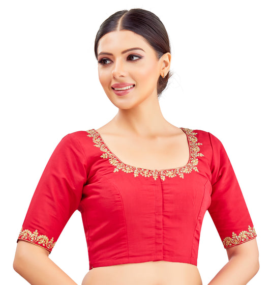 Studio Shringaar Women's Pink Viscose Cotton Embroidered Saree Blouse (Design 2849)