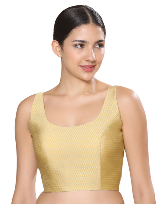 Swarna Tara - Women's Gold Brocade Sleeveless Saree Blouse (Design 2856)