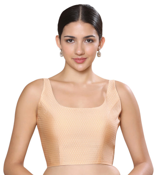 Champak Sheen -Women's Peach Brocade Sleeveless Saree Blouse (Design 2856)