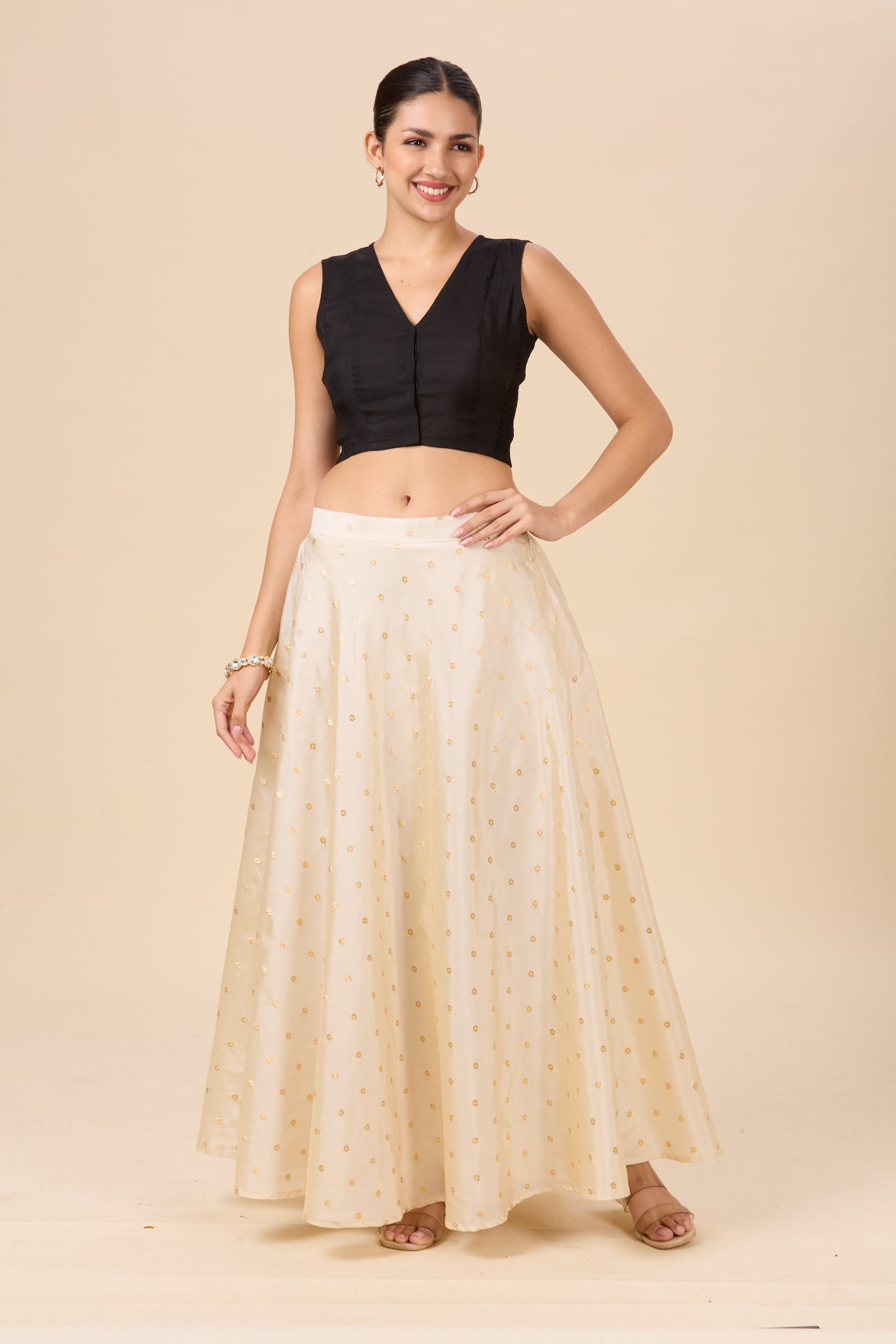 Women's Silky Wedding Sangeet Skirt Lehenga (2857 - Cream)