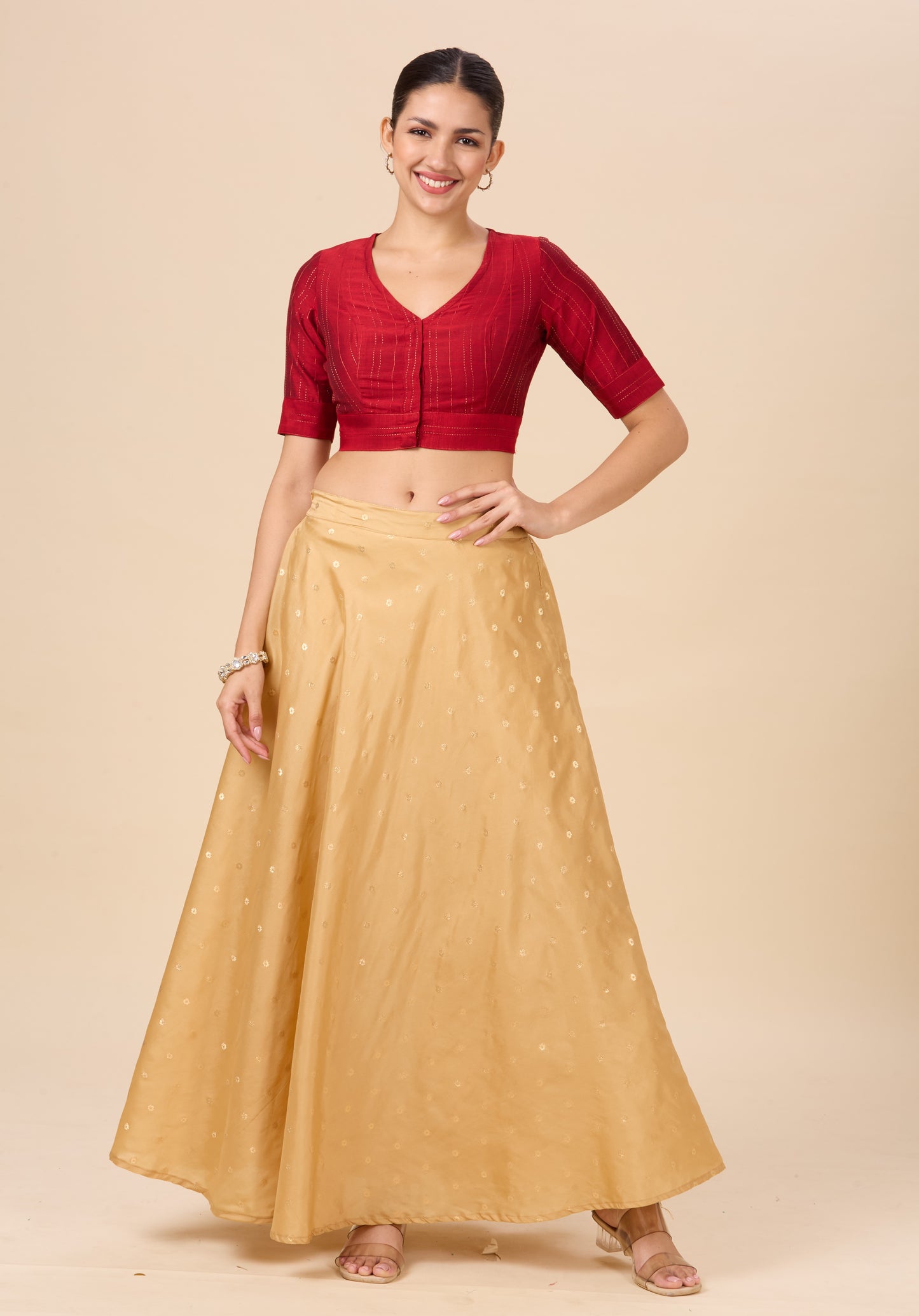 Women's Silky Wedding Sangeet Skirt Lehenga (2857 - Gold)