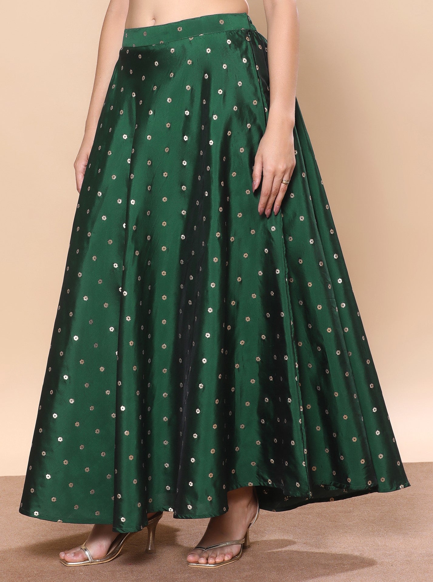 Women's Silky Wedding Sangeet Skirt Lehenga (2857 - Green)