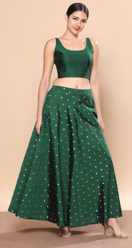 Women's Silky Wedding Sangeet Skirt Lehenga (2857 - Green)