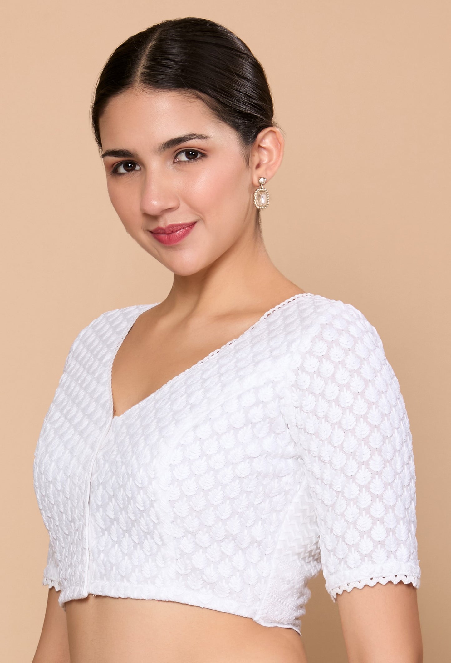 Studio Shringaar Women's White Lucknowi Chikankari Readymade Saree Blouse (Design 2858)
