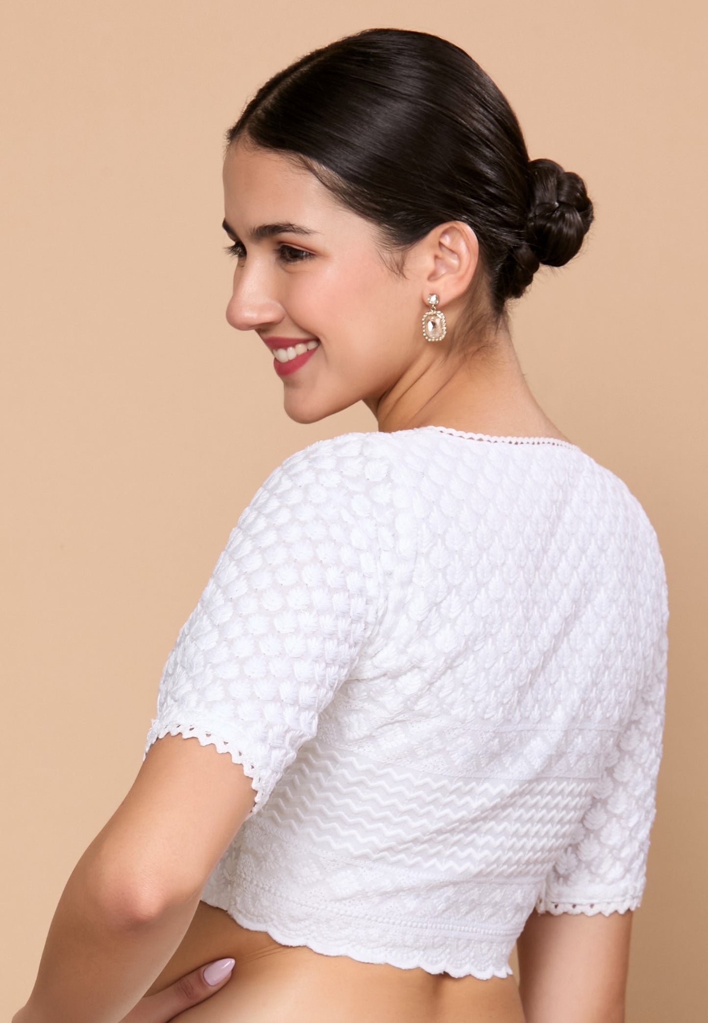 Studio Shringaar Women's White Lucknowi Chikankari Readymade Saree Blouse (Design 2858)