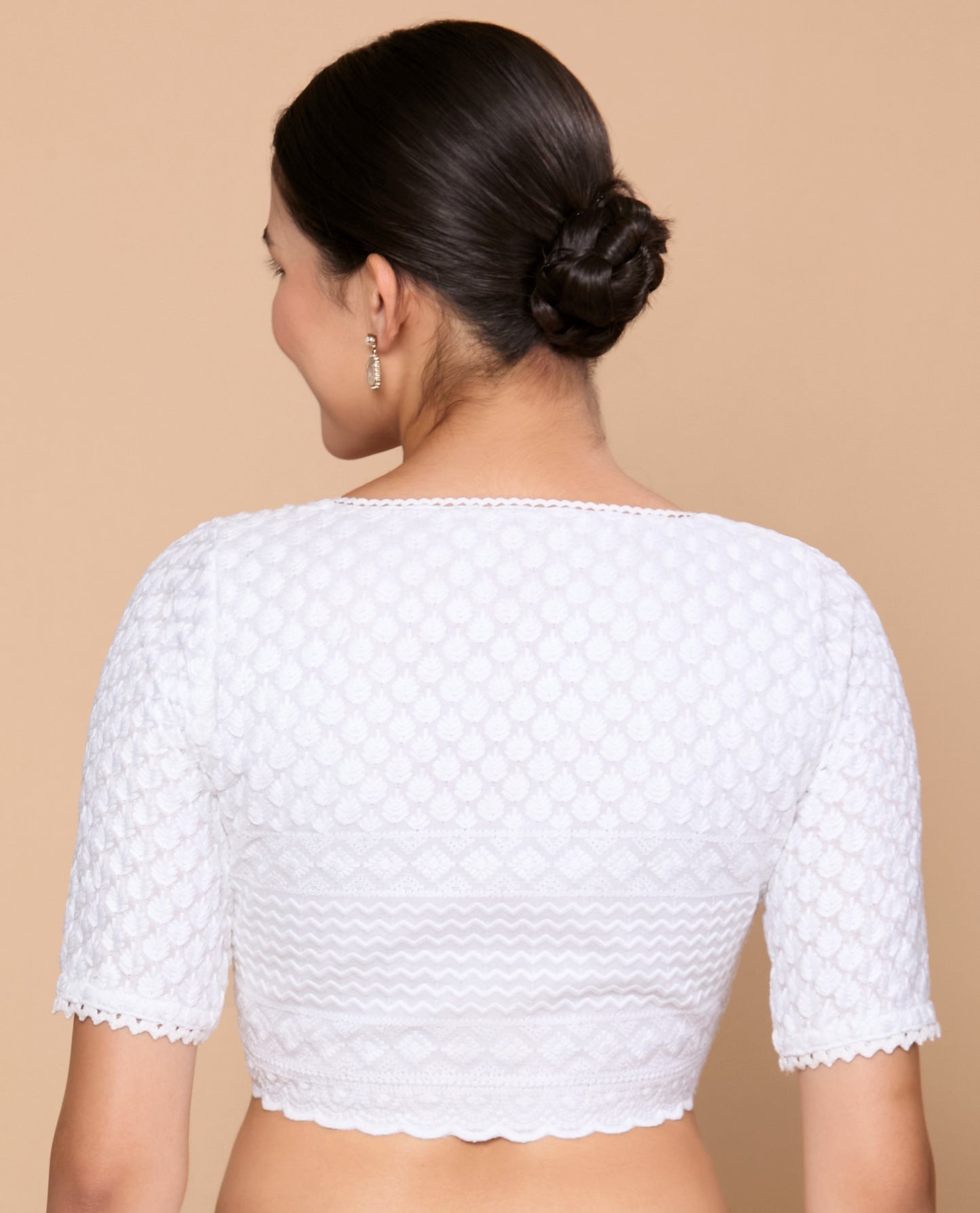 Studio Shringaar Women's White Lucknowi Chikankari Readymade Saree Blouse (Design 2858)