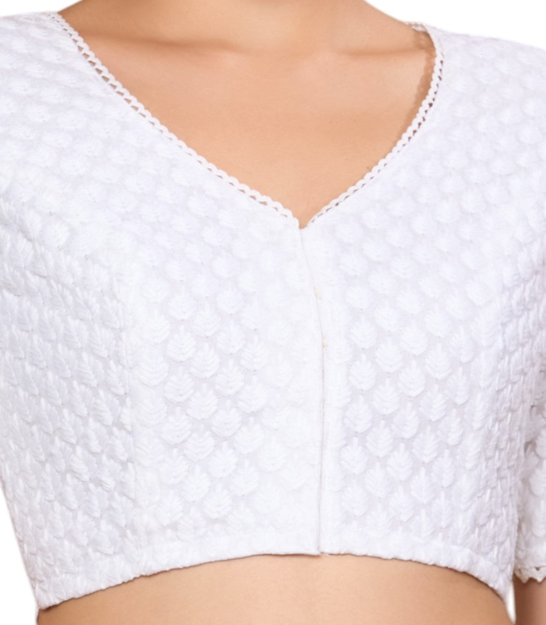 Studio Shringaar Women's White Lucknowi Chikankari Readymade Saree Blouse (Design 2858)