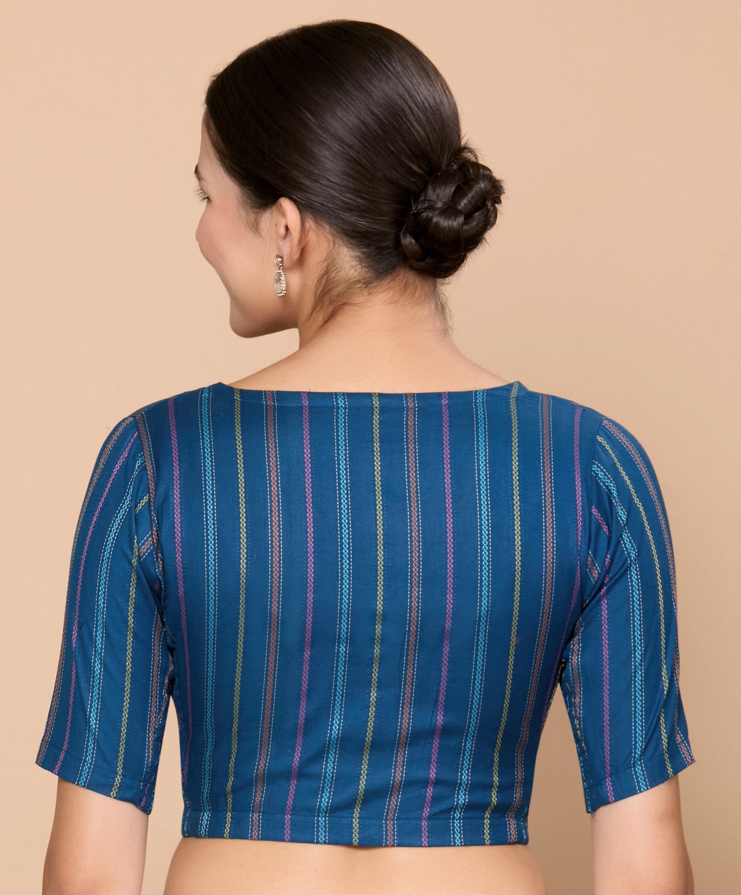 Studio Shringaar Women's Blue Cotton Handloom Stretchable (Smocked) Readymade Saree Blouse(Design 2869)