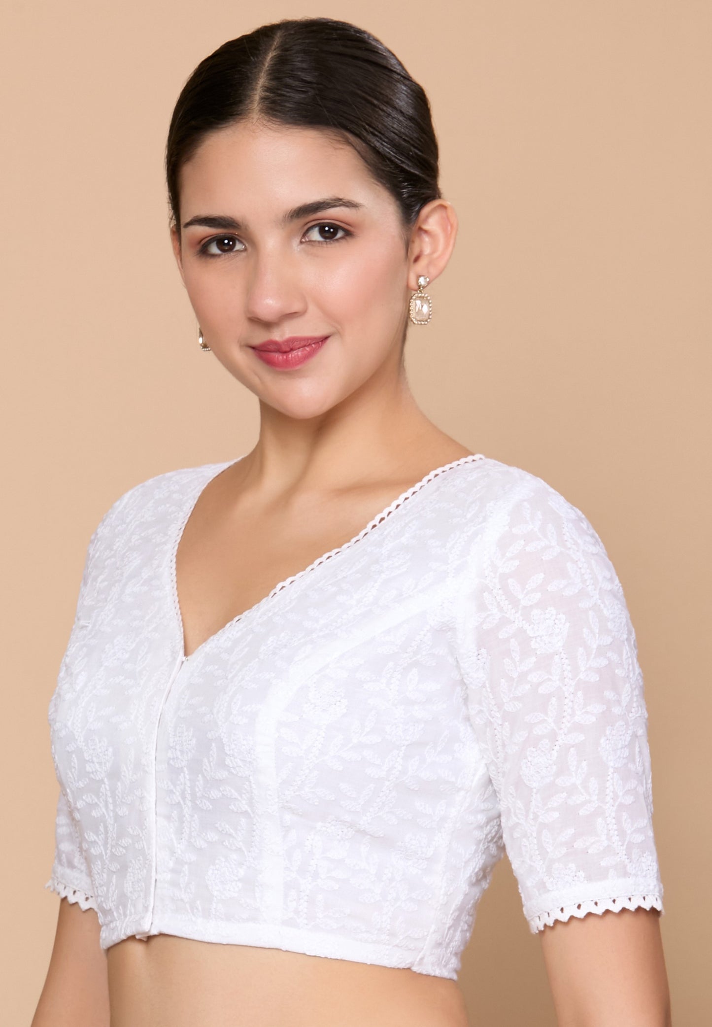 Studio Shringaar Women's White Summer Cotton Chikankari Saree Blouse (Design 2870)