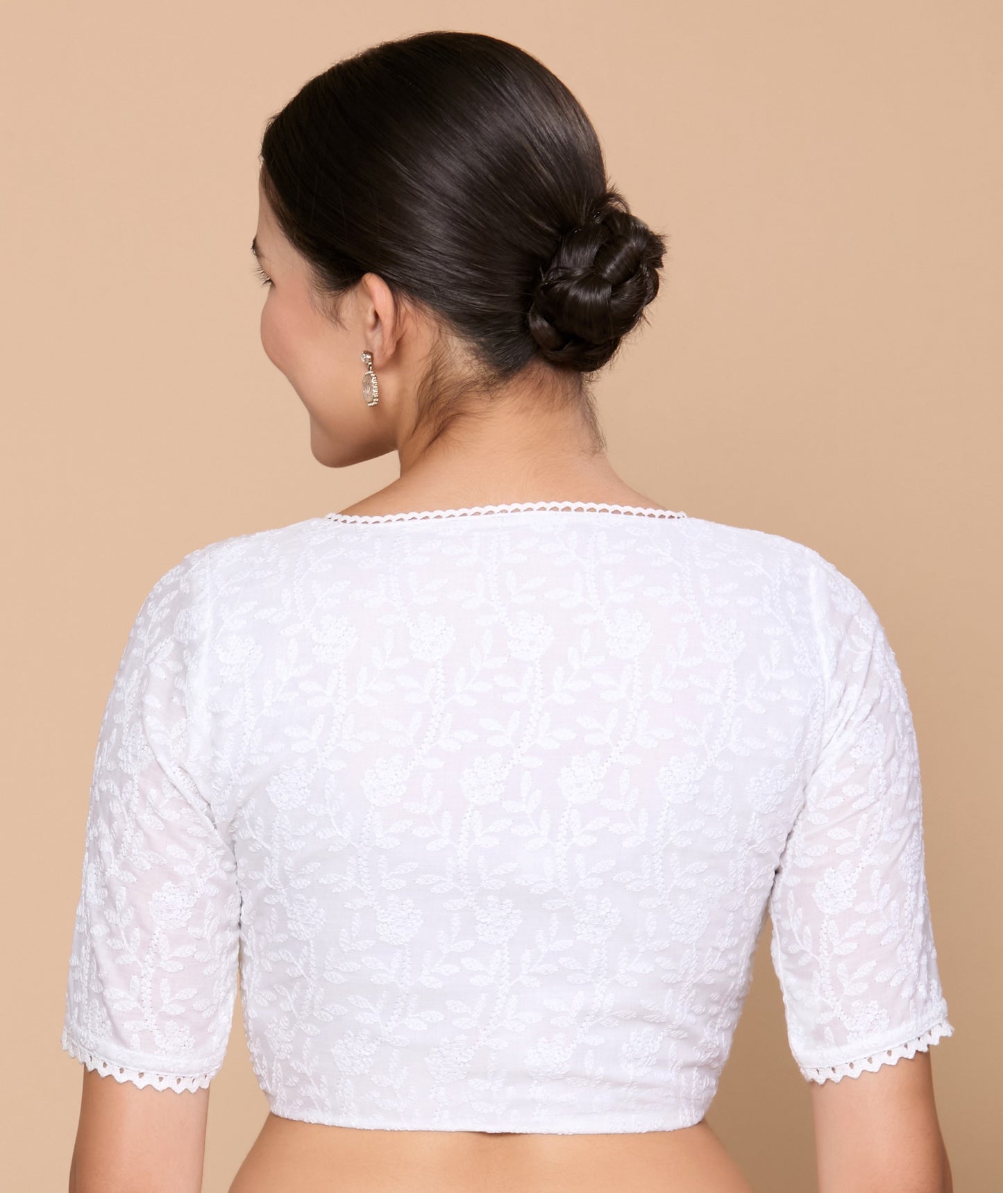 Studio Shringaar Women's White Summer Cotton Chikankari Saree Blouse (Design 2870)