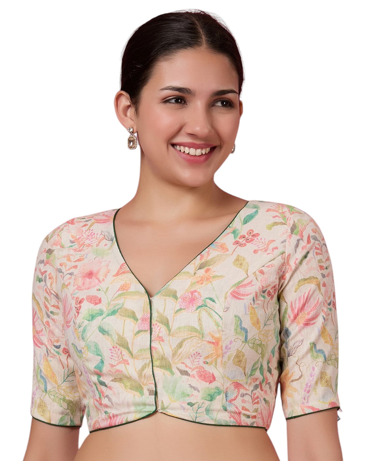 Studio Shringaar Women's Multicoloured Linen Printed Saree Blouse (Design 2875)