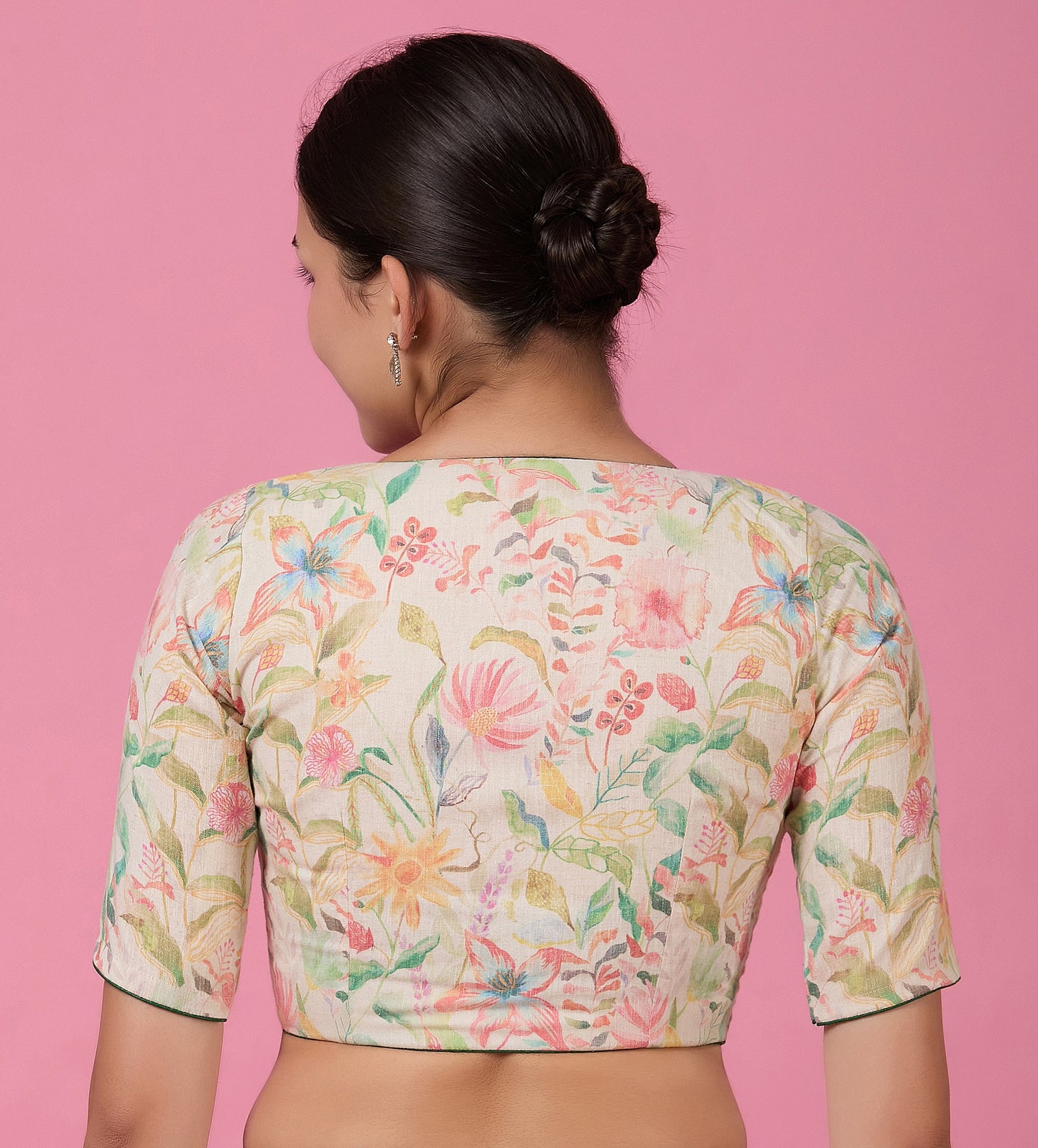 Studio Shringaar Women's Multicoloured Linen Printed Saree Blouse (Design 2875)