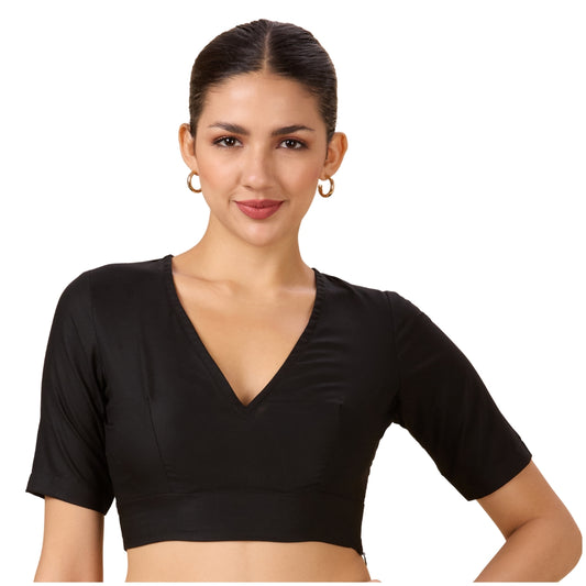 Studio Shringaar Women's Black Natural Rayon Solid Coloured Soft Readymade Saree Blouse (Design 2879)