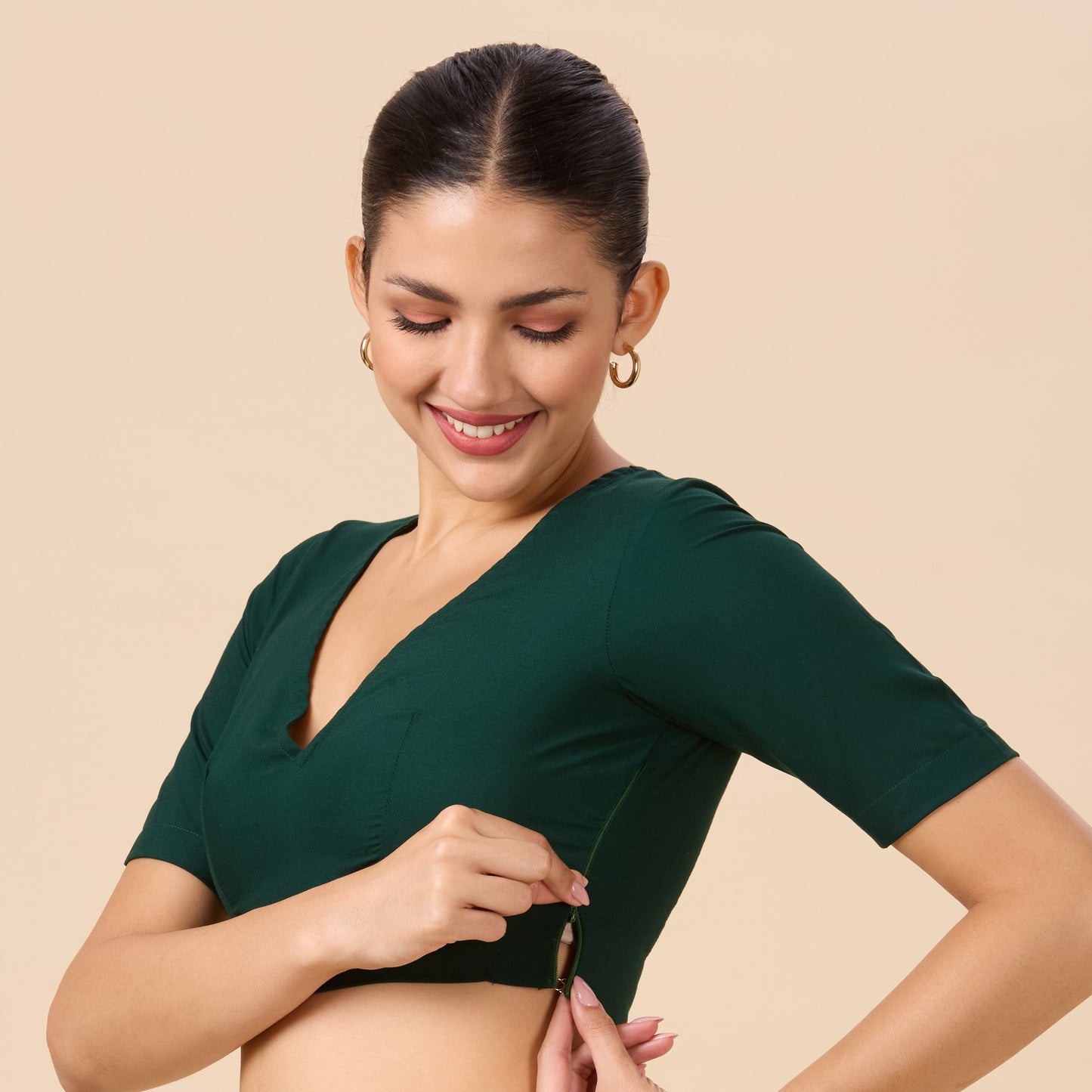 Studio Shringaar Women's Green Natural Rayon Solid Coloured Soft Readymade Saree Blouse (Design 2879)