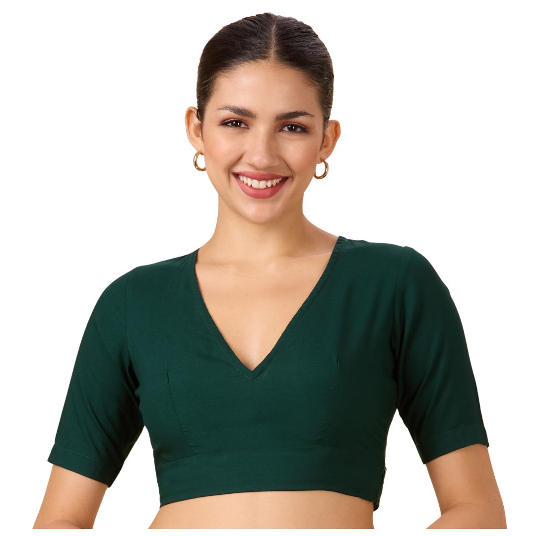 Studio Shringaar Women's Green Natural Rayon Solid Coloured Soft Readymade Saree Blouse (Design 2879)