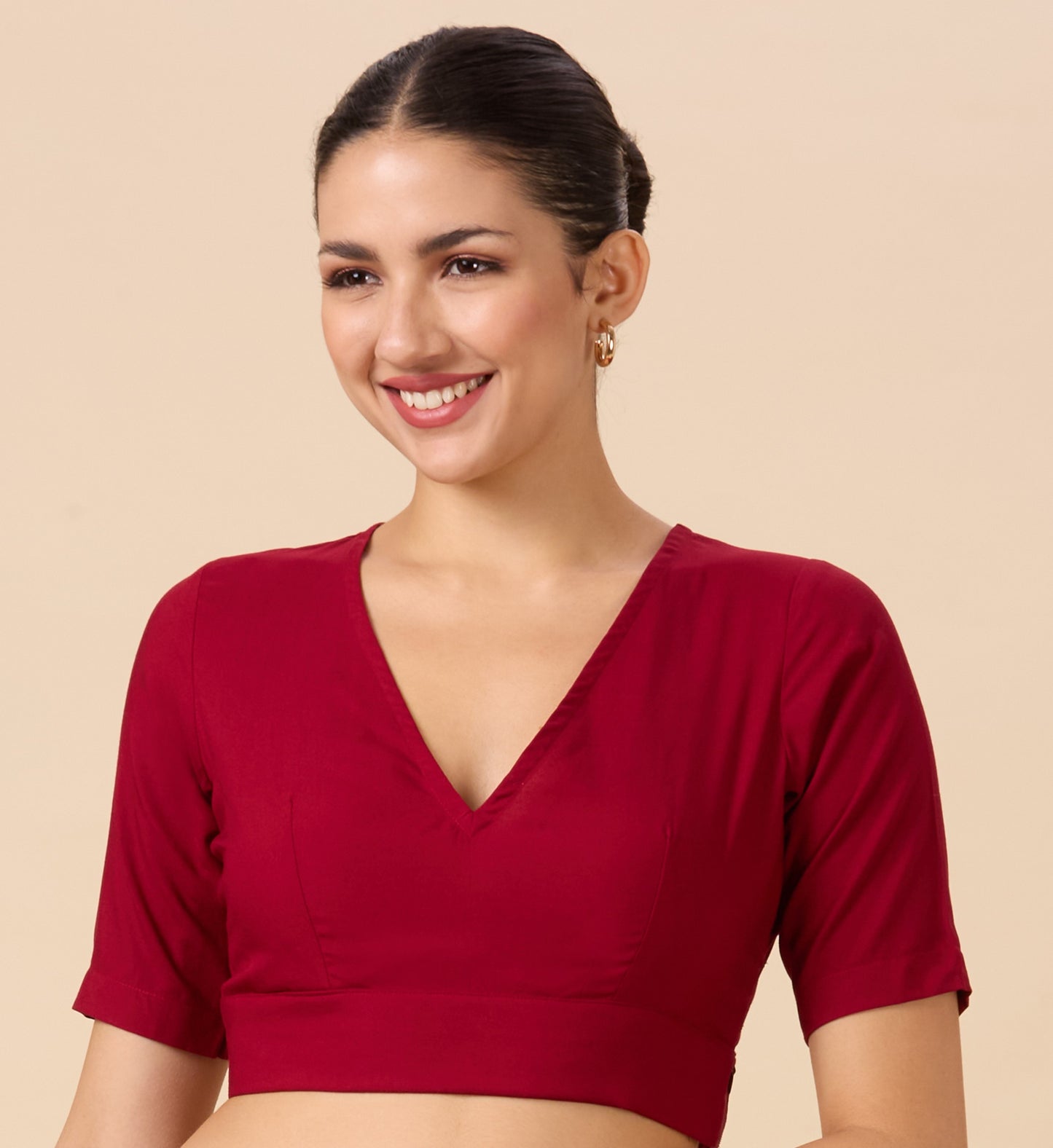 Studio Shringaar Women's Maroon Natural Rayon Solid Coloured Soft Readymade Saree Blouse (Design 2879)