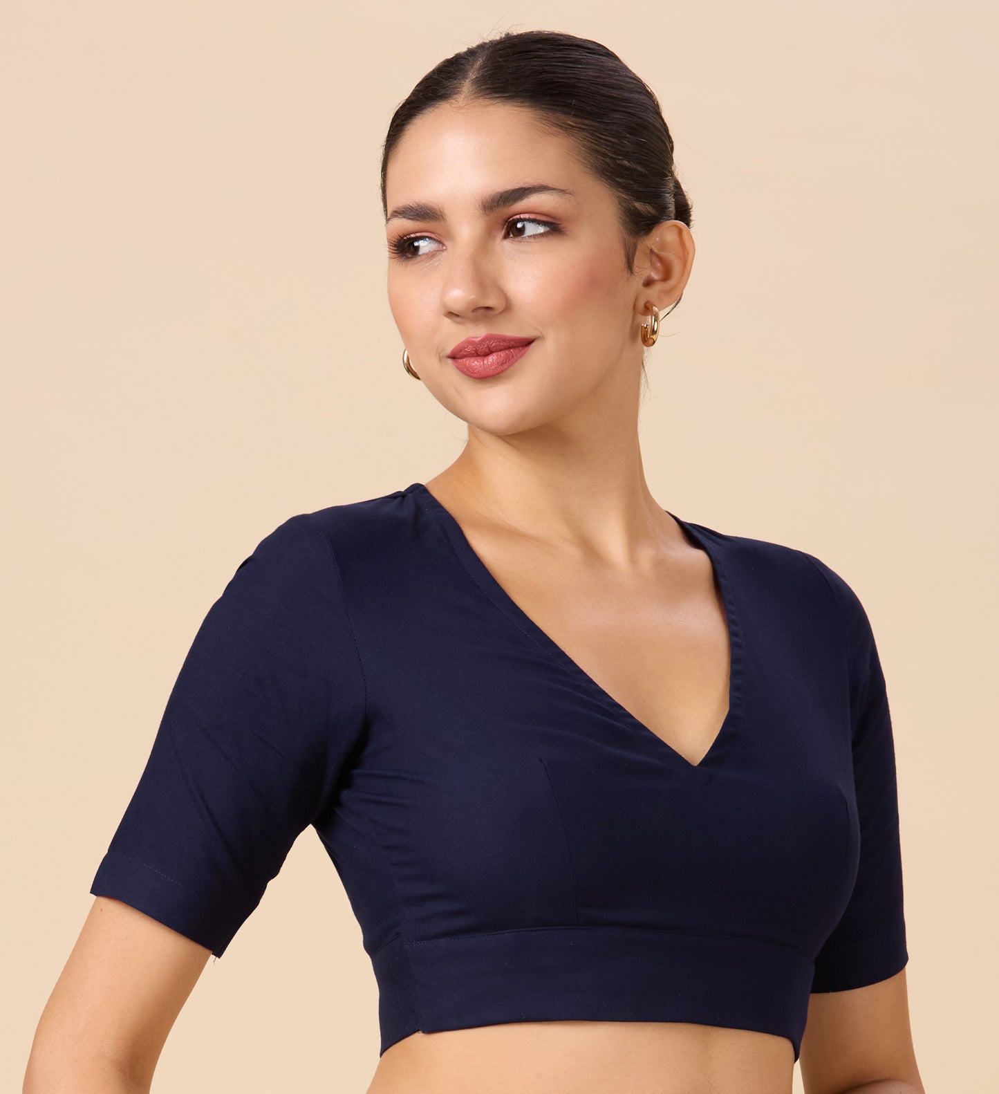 Studio Shringaar Women's Navy Blue Natural Rayon Solid Coloured Soft Readymade Saree Blouse (Design 2879)