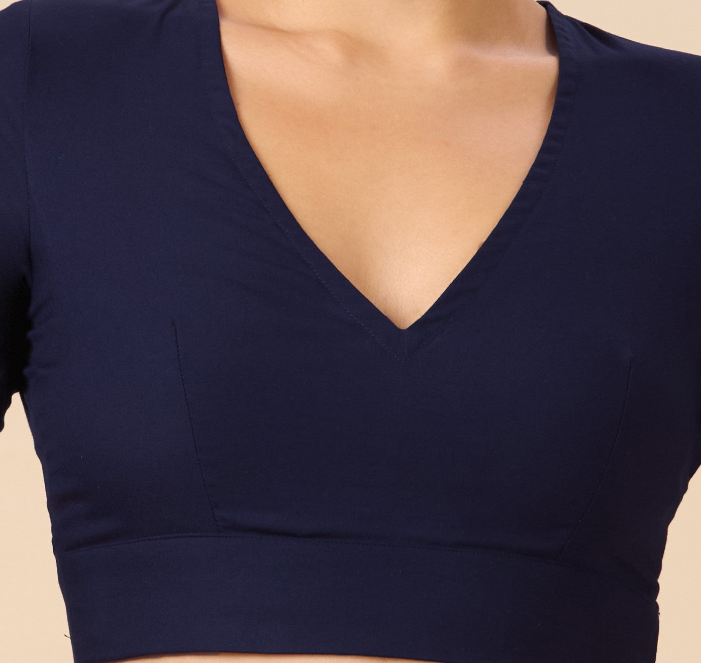 Studio Shringaar Women's Navy Blue Natural Rayon Solid Coloured Soft Readymade Saree Blouse (Design 2879)