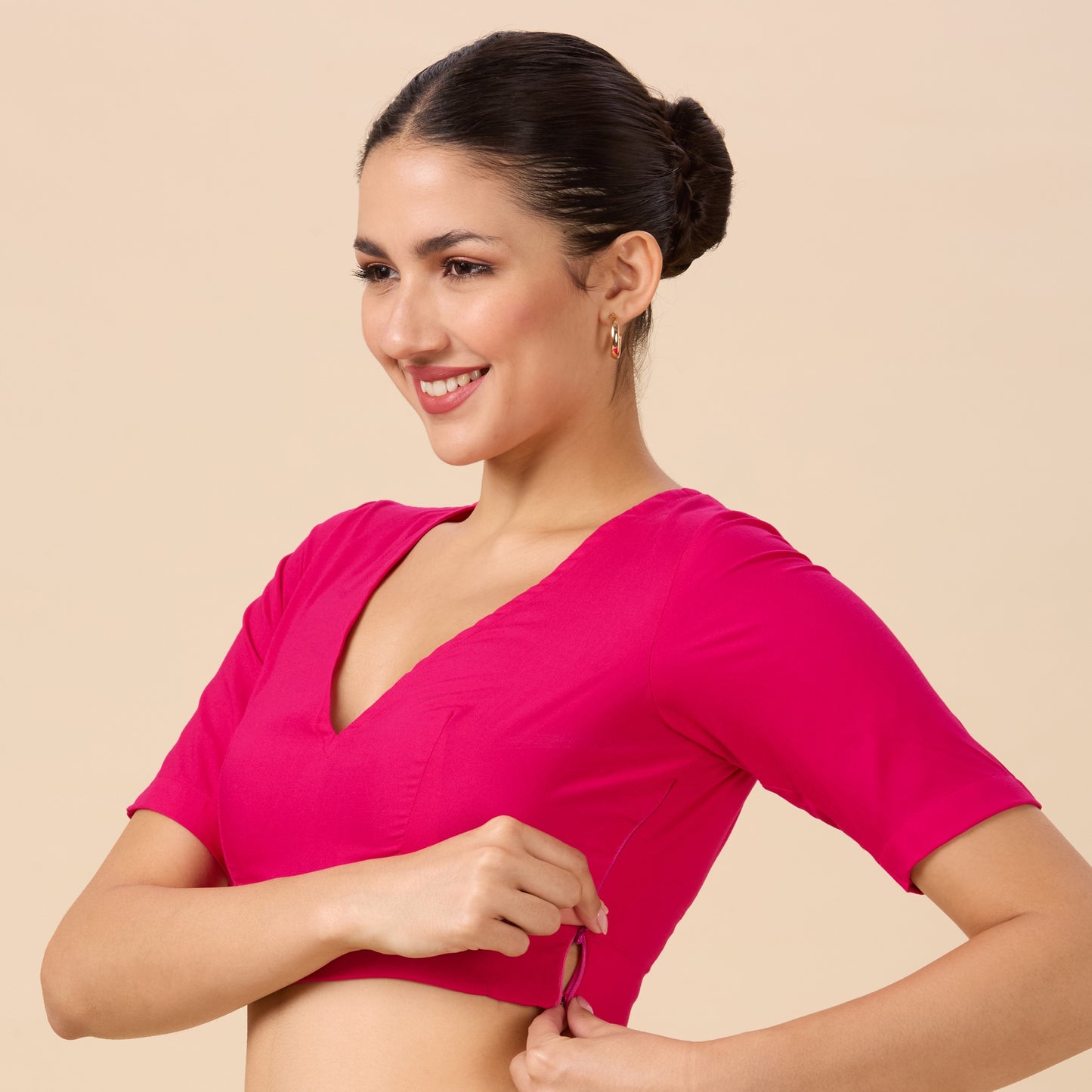 Studio Shringaar Women's Pink Natural Rayon Solid Coloured Soft Readymade Saree Blouse (Design 2879)