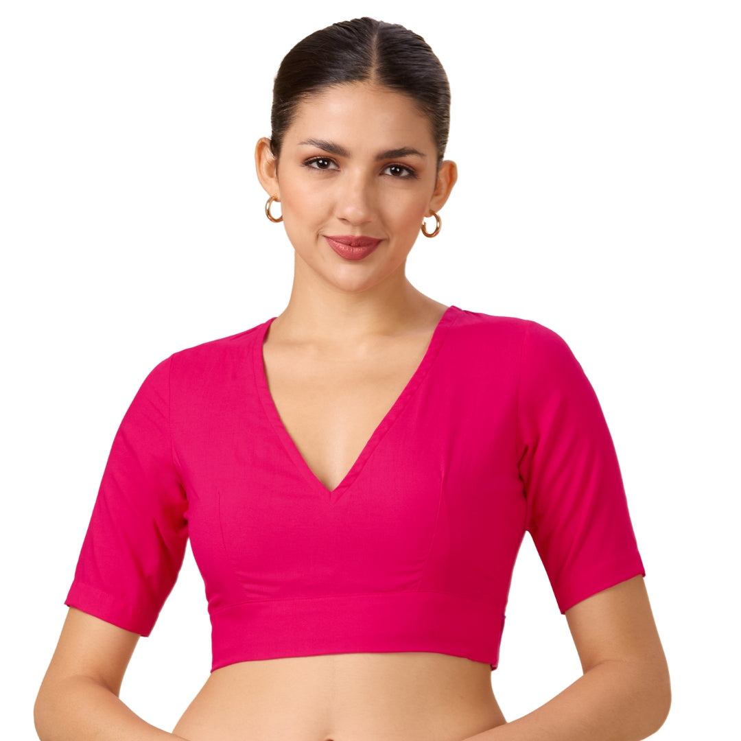 Studio Shringaar Women's Pink Natural Rayon Solid Coloured Soft Readymade Saree Blouse (Design 2879)