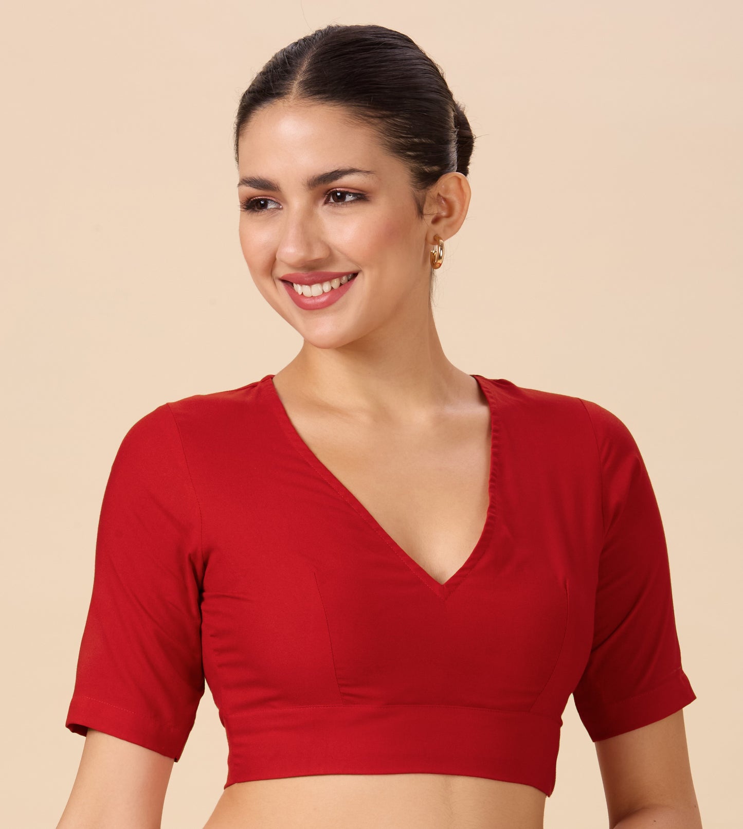 Studio Shringaar Women's Red Natural Rayon Solid Coloured Soft Readymade Saree Blouse (Design 2879)