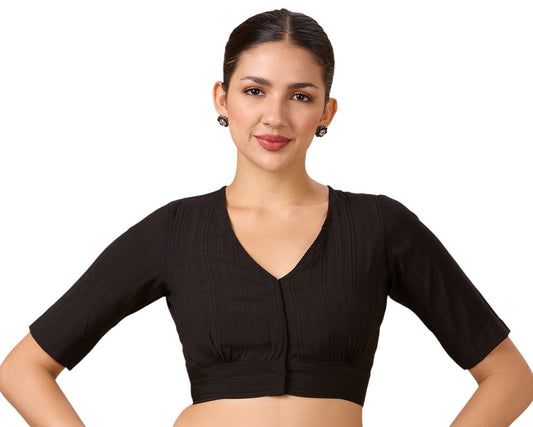 Studio Shringaar Women's Black Viscose Smart V Neck Readymade Saree Blouse (Design 2880)