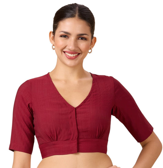 Studio Shringaar Women's Maroon Viscose Smart V Neck Readymade Saree Blouse (Design 2880)