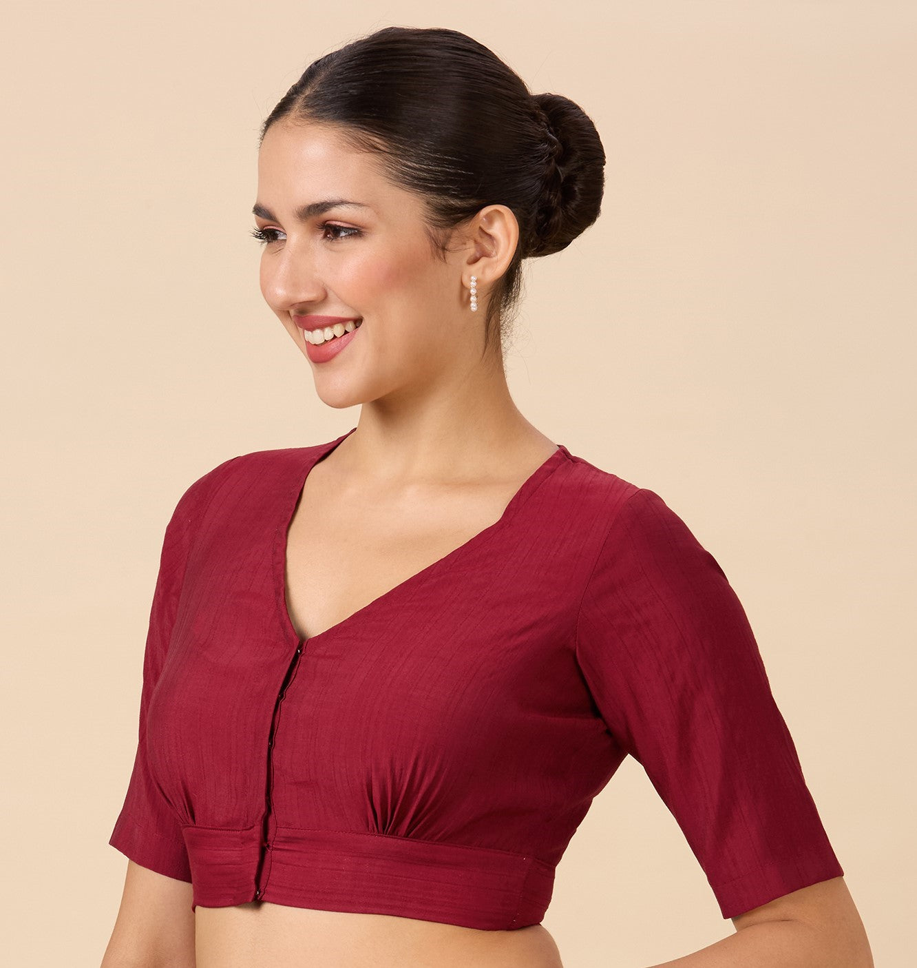 Studio Shringaar Women's Maroon Viscose Smart V Neck Readymade Saree Blouse (Design 2880)